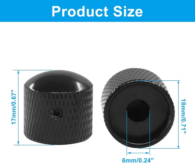 Dijedev 4 Pcs Metal Guitar Knobs, Volume Tone Control Knobs, Dome Knobs Replacement Parts, Knurled Guitar Knob for Electric Guitar and Bass Players (Black) - Image 2